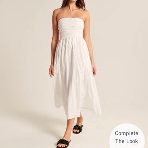 Abercrombie Poplin Midi Strapless Dress - White